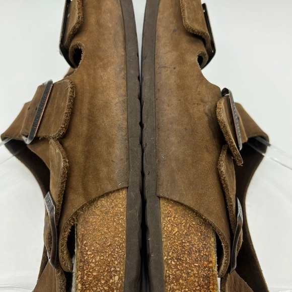 Birkenstock Brown Leather Size 38 Women's 7 Buckle Sandals Double Strap Slingbac - Picture 8 of 9